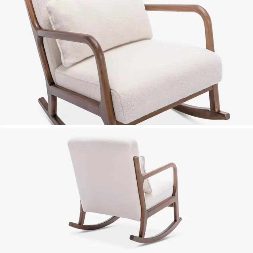 Fauteuil Japandi Rocking Chair Bouclette Blanche – Lorens