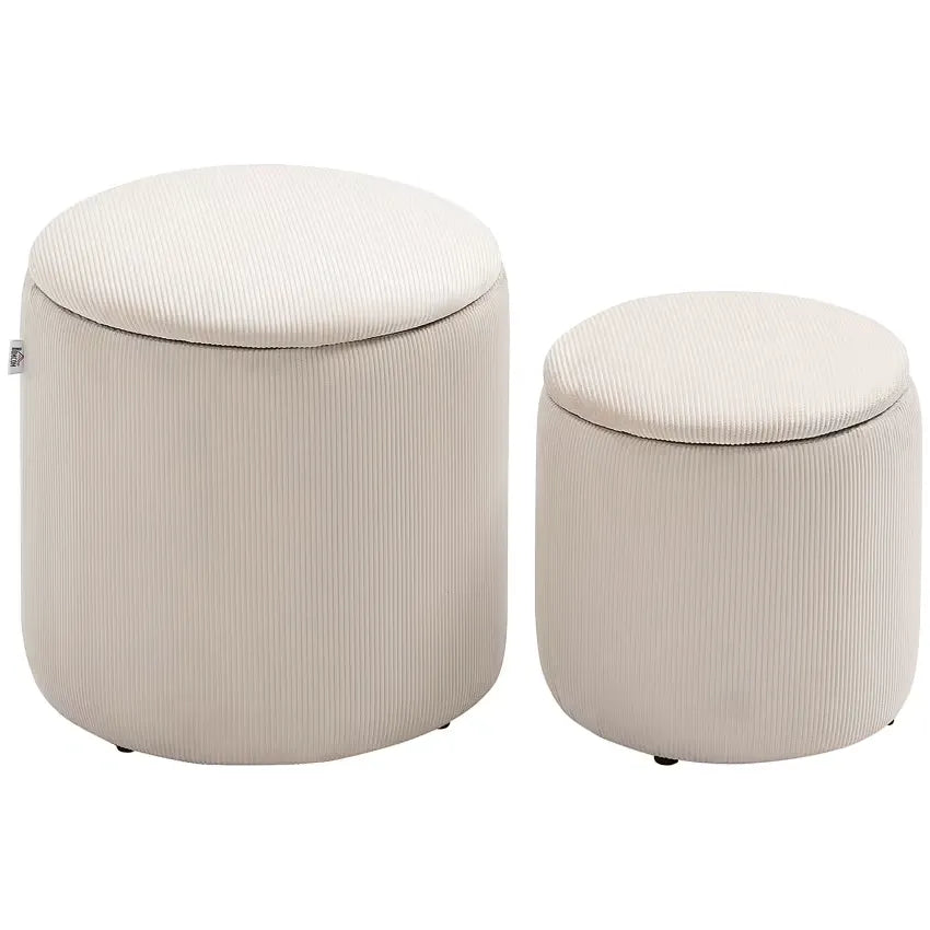 Pouf Japandi Coffres 2-en-1 Velours Côtelé Crème – Homcom