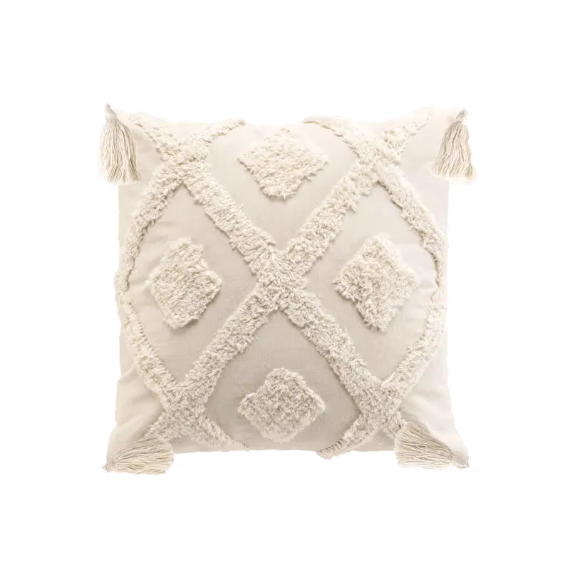 Coussin Japandi Pompons Tufte 40×40 – Inca