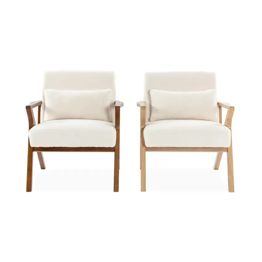 Fauteuil Japandi Hévéa Noyer Clair & Bouclette Crème – Antoine