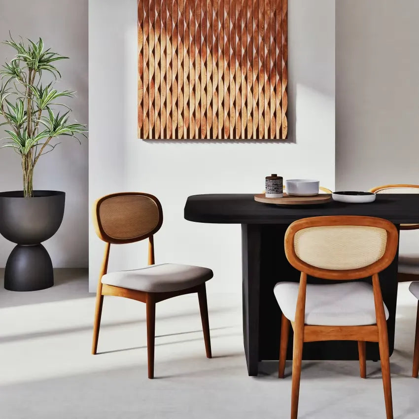 Chaise Japandi Hévéa & Lin Écru Tressage – Fifty