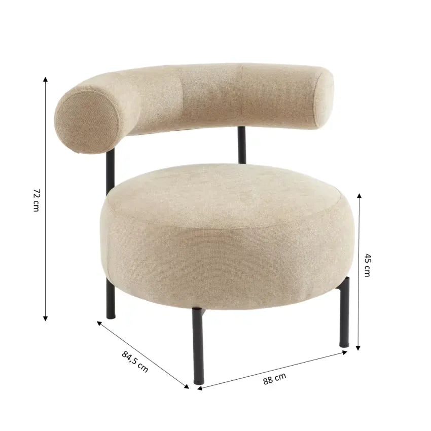 Fauteuil Japandi Tissu Chenille Beige & Métal Noir – Farel