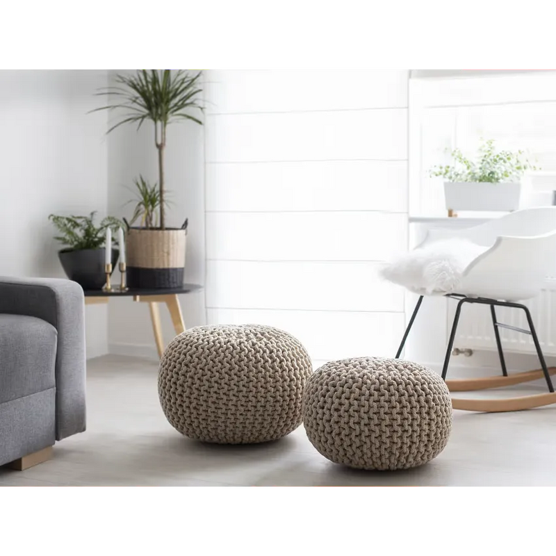 Pouf Japandi Tissu Beige 50×35 – Conrad