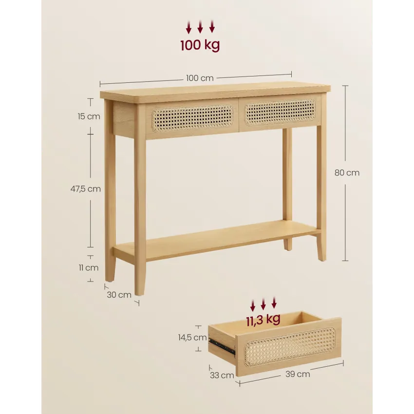 Console Japandi Beige 2 tiroirs & étagère ouverte – Niva