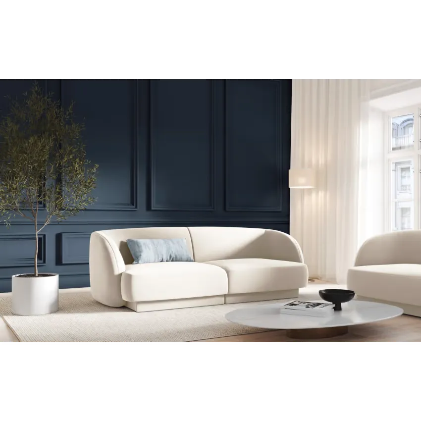 Canapé Japandi 2 Places Velours Beige Clair – Miley