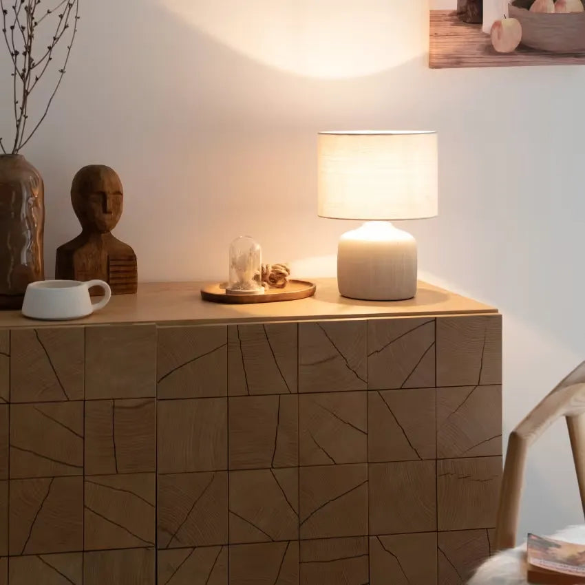 Lampe Japandi Céramique Écru & Polyester Recyclé – Busset