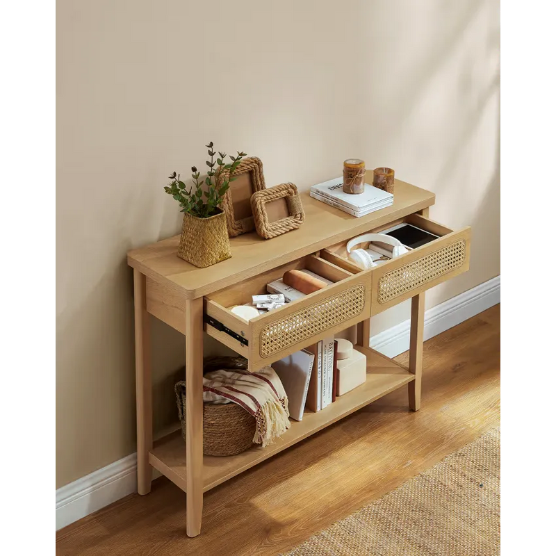 Console Japandi Beige 2 tiroirs & étagère ouverte – Niva