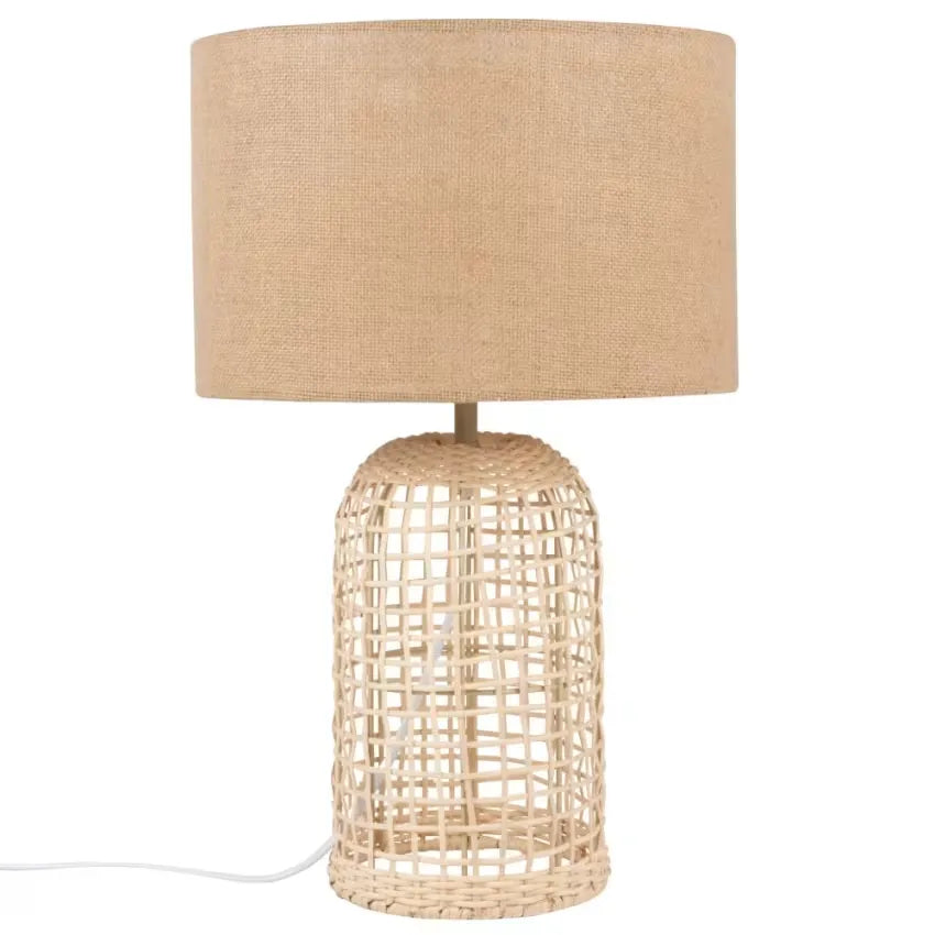 Lampe Japandi Rotin Tressé & Lin Beige – Tanger