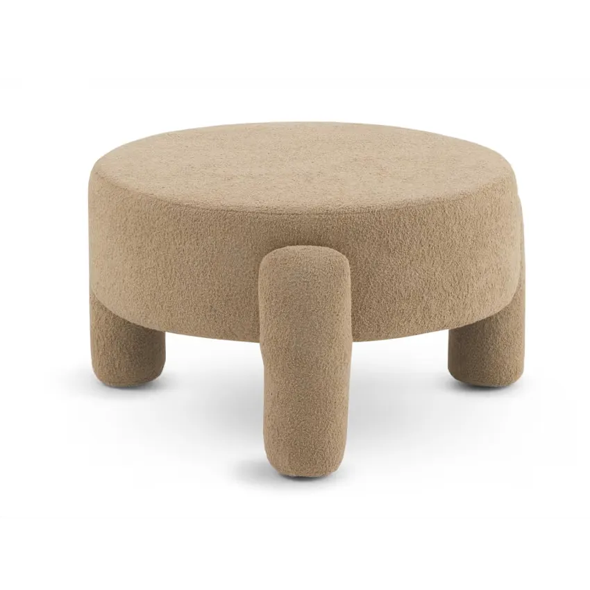 Pouf Japandi Bouclette Beige avec Pieds Tapissés – Lapi