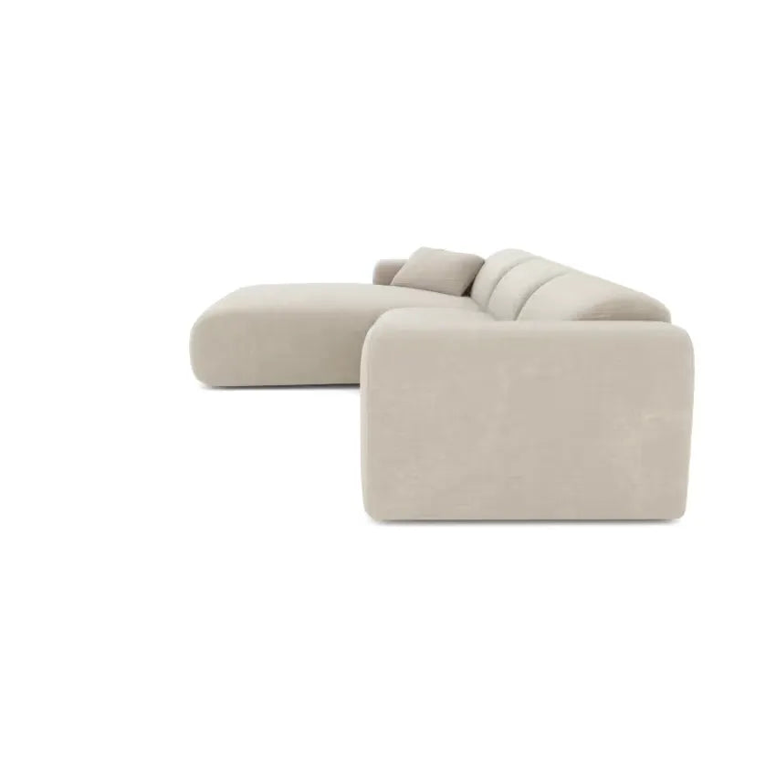 Canapé Japandi Grand Angle Gauche Velours Motifs Beige – Myra