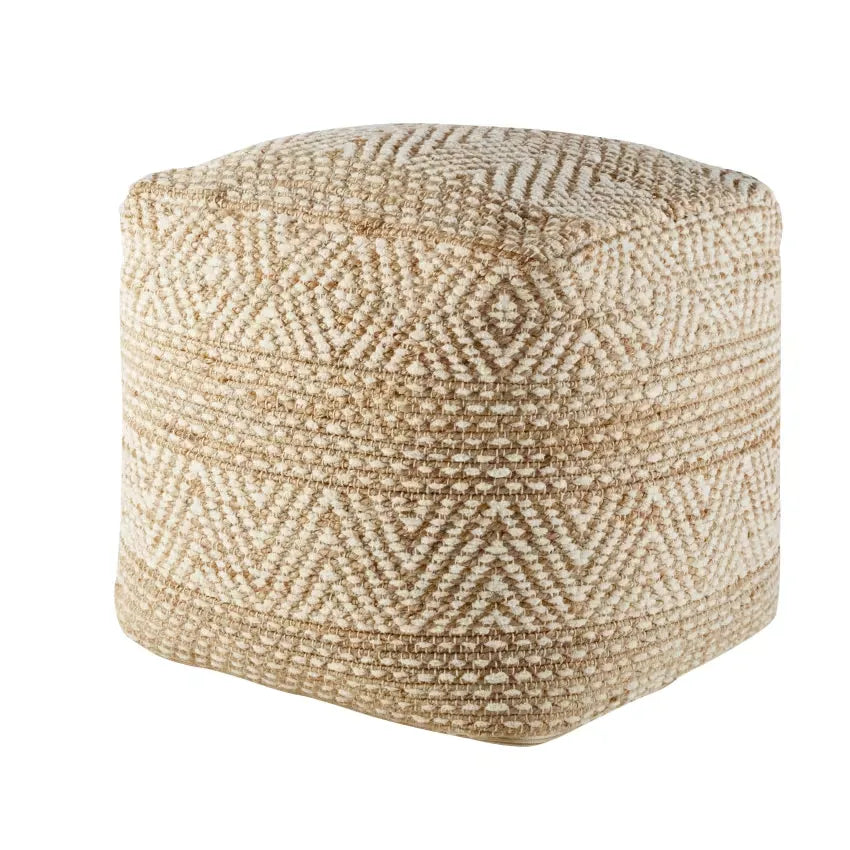 Pouf Japandi Jute & Coton Beige/Blanc à Motifs Graphiques – Olia