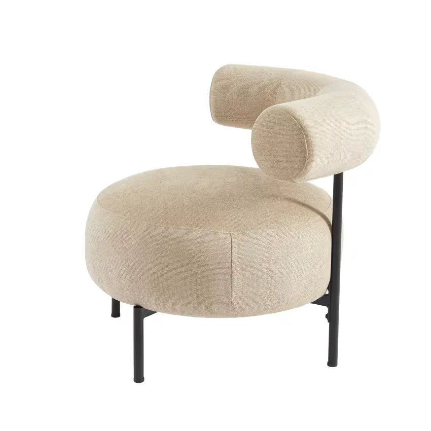 Fauteuil Japandi Tissu Chenille Beige & Métal Noir – Farel
