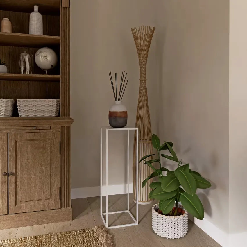 Lampadaire Japandi Bambou Tressé & Métal Beige – Kano