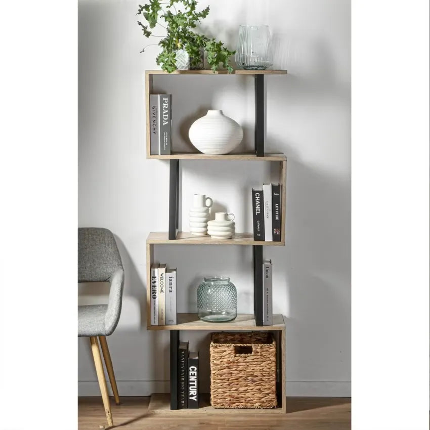 Étagère Japandi 4 Niveaux Bois & Métal – Kemi