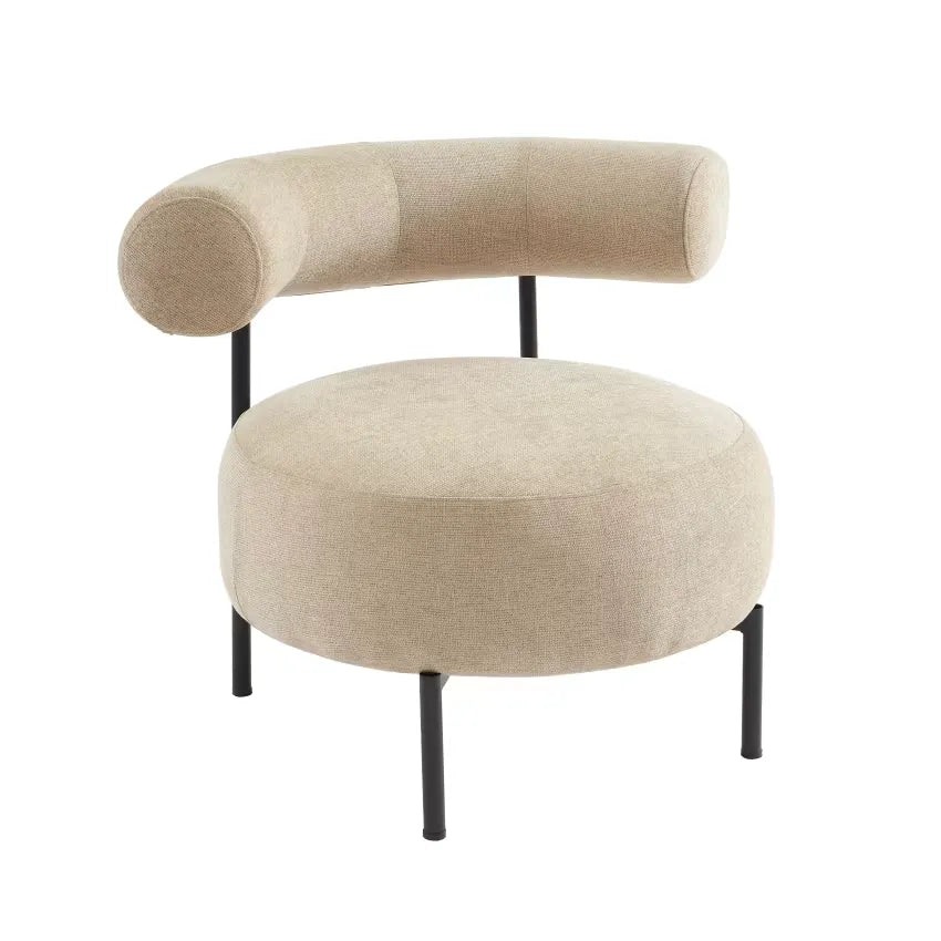 Fauteuil Japandi Tissu Chenille Beige & Métal Noir – Farel