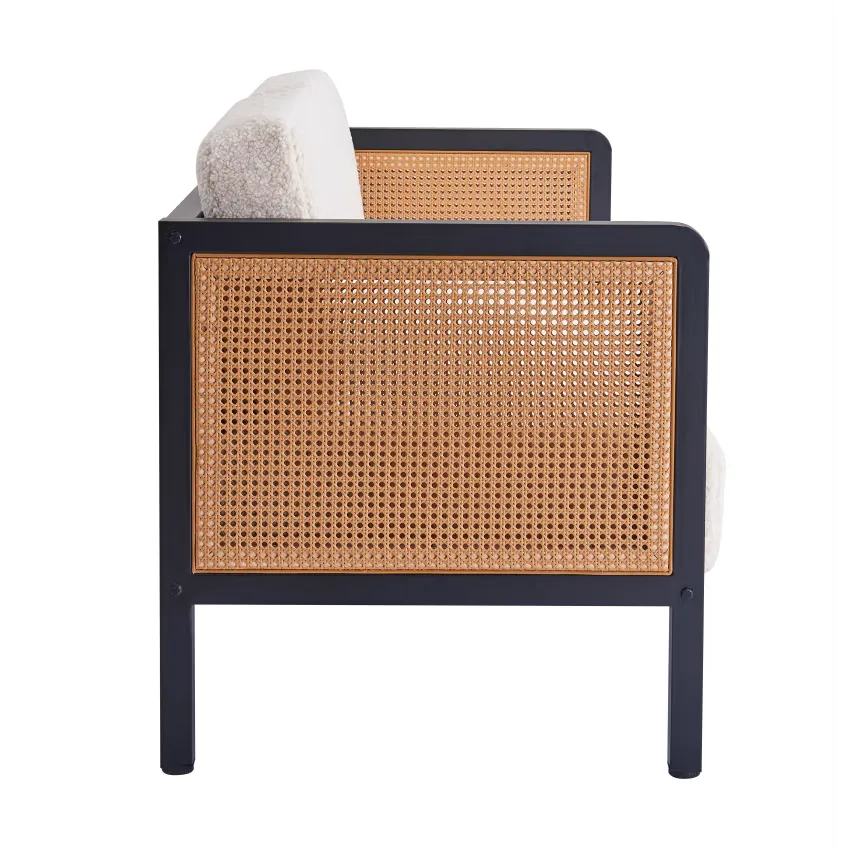 Canapé Japandi 2-3 Places Cannage & Bouclette Blanche – Naho