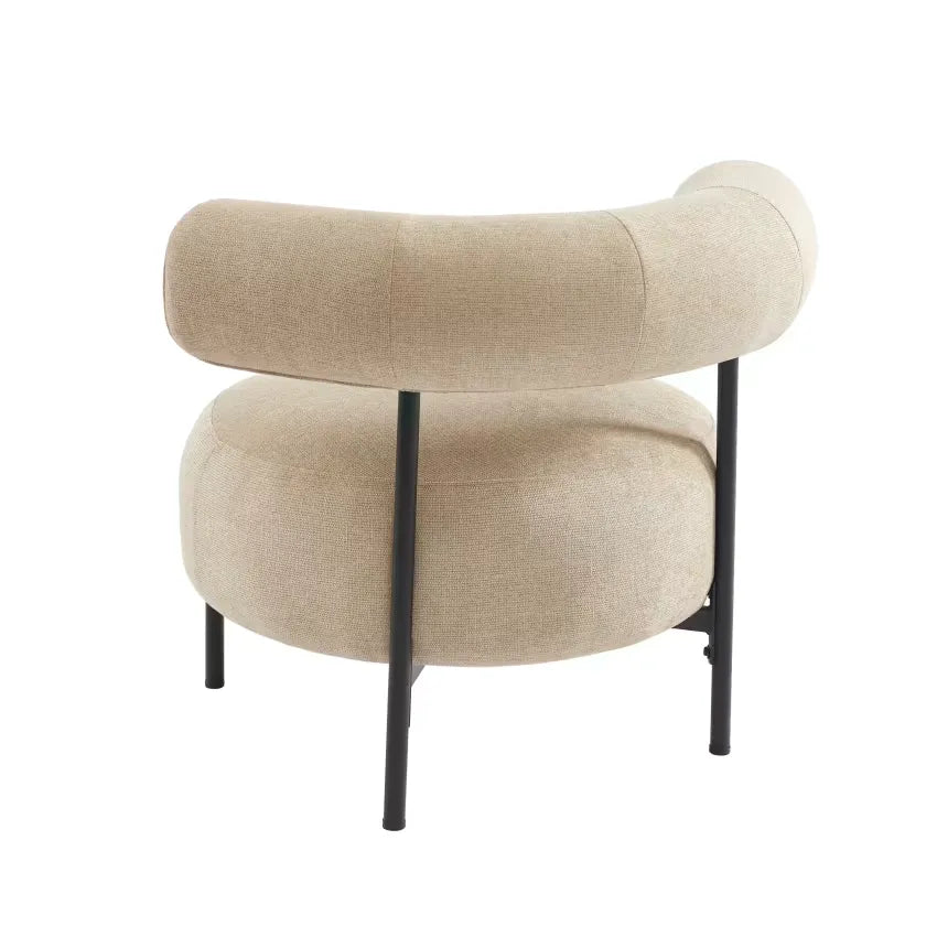Fauteuil Japandi Tissu Chenille Beige & Métal Noir – Farel