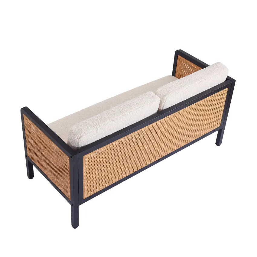 Canapé Japandi 2-3 Places Cannage & Bouclette Blanche – Naho