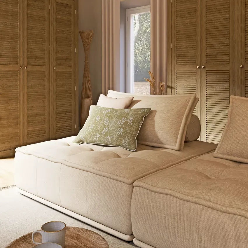 Lampadaire Japandi Bambou Tressé & Métal Beige – Kano