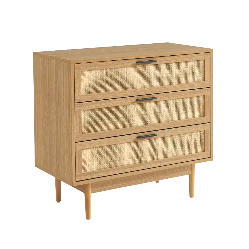 Commode Japandi Effet Chêne & Cannage Rotin 80 cm – Amana