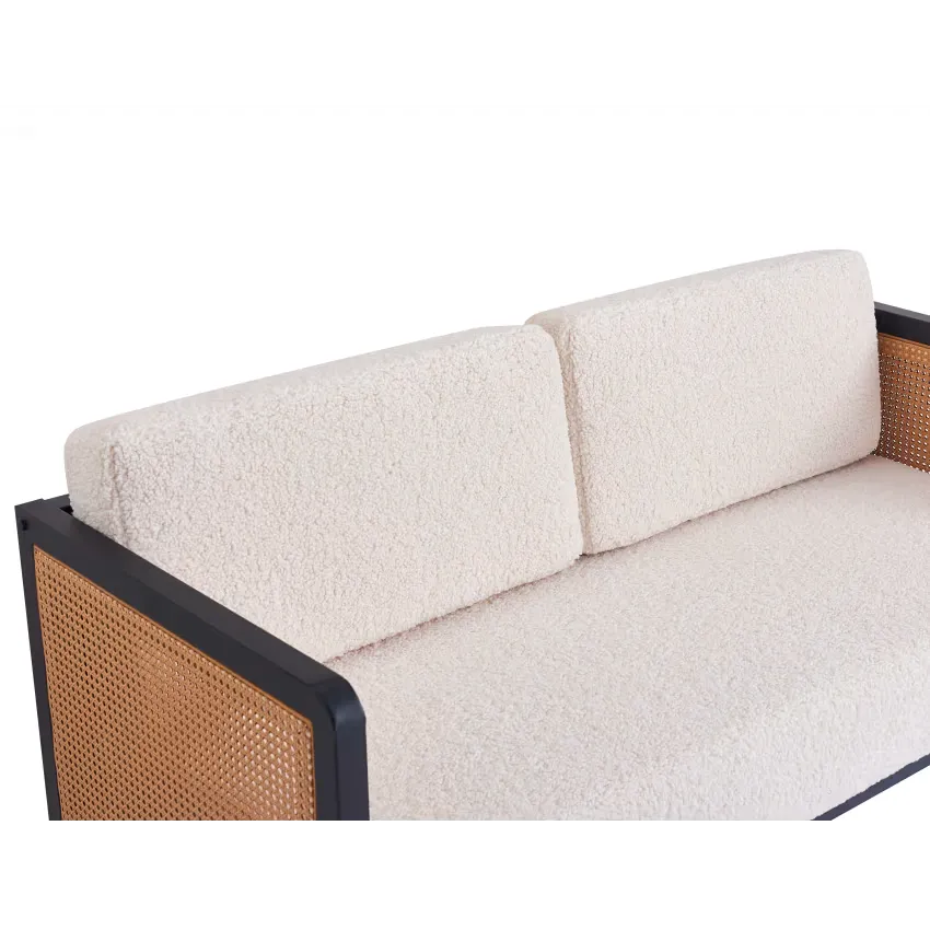 Canapé Japandi 2-3 Places Cannage & Bouclette Blanche – Naho
