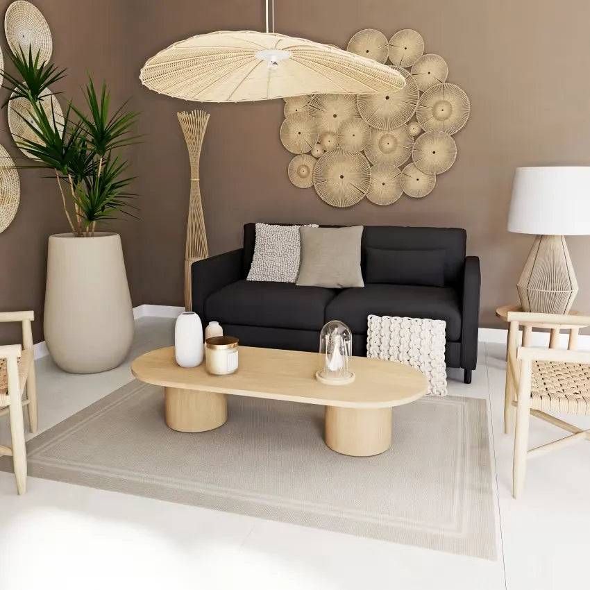 Lampadaire Japandi Bambou Tressé & Métal Beige – Kano