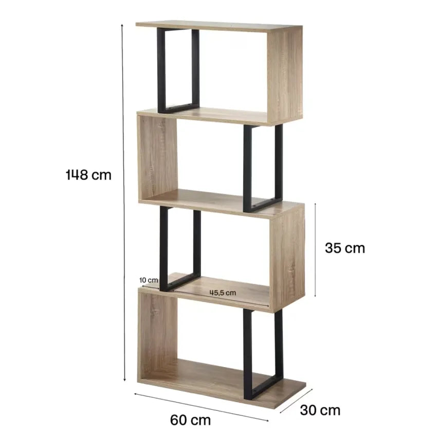 Étagère Japandi 4 Niveaux Bois & Métal – Kemi
