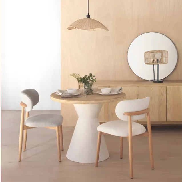 Chaises Japandi Chêne Naturel & Tissu Blanc – Yori