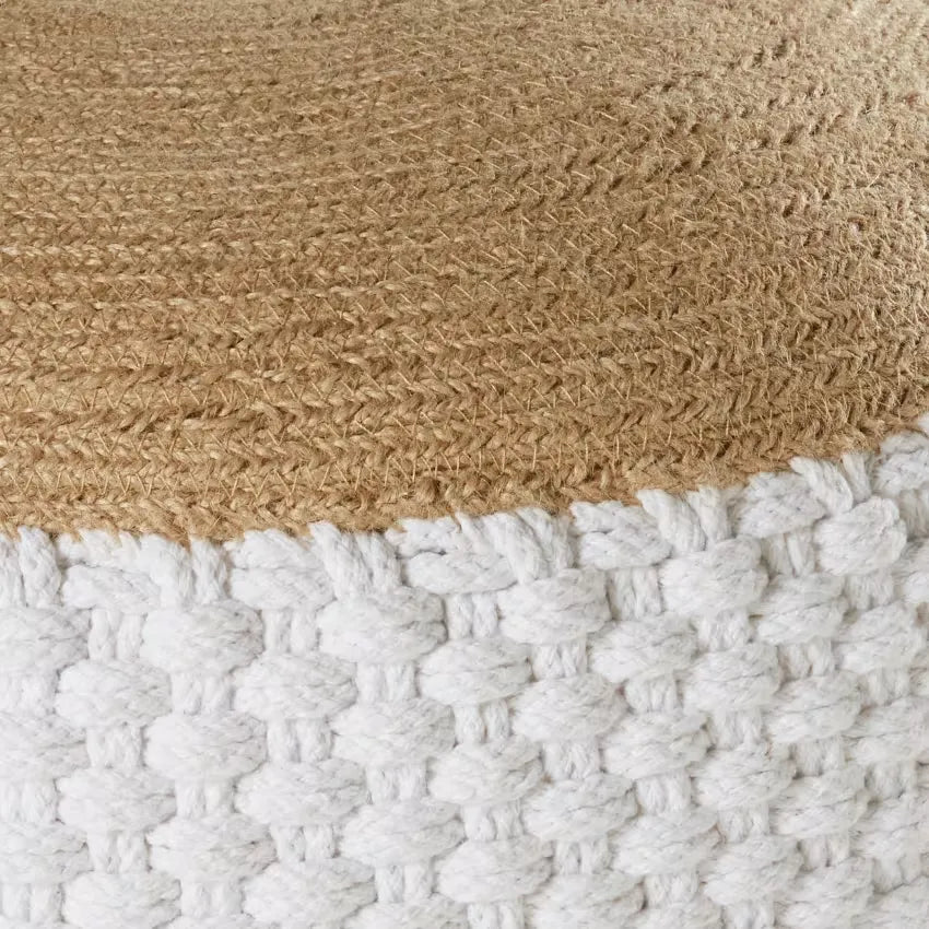 Pouf Japandi Jute & Coton Blanc Tressé – Knot