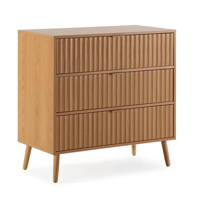 Commode Japandi 3 Tiroirs Effet Chêne 80 cm – Lluvia