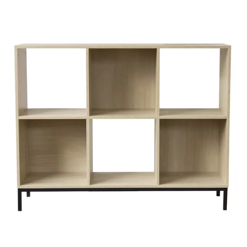 Étagère Japandi 6 Cases Effet Bois Clair & Pieds Métal – Sana