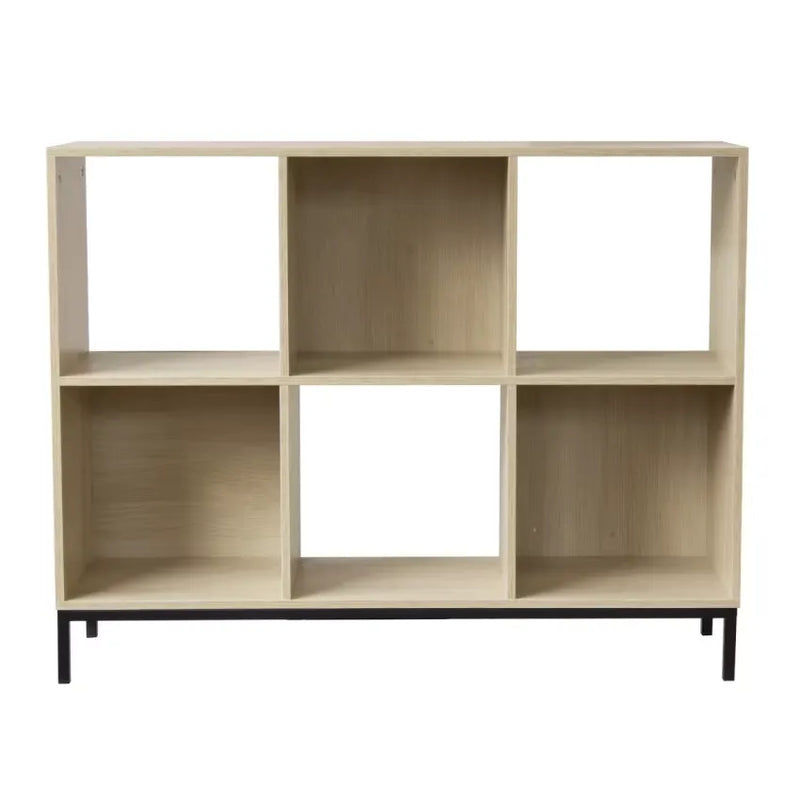 Étagère Japandi 6 Cases Effet Bois Clair & Pieds Métal – Sana