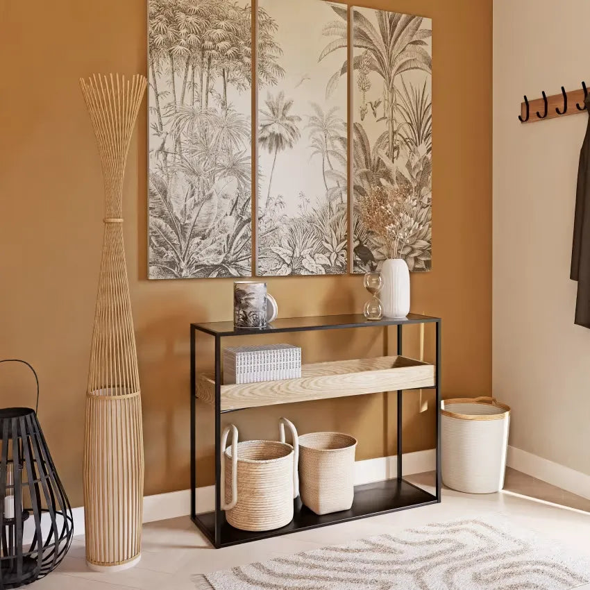 Lampadaire Japandi Bambou Tressé & Métal Beige – Kano