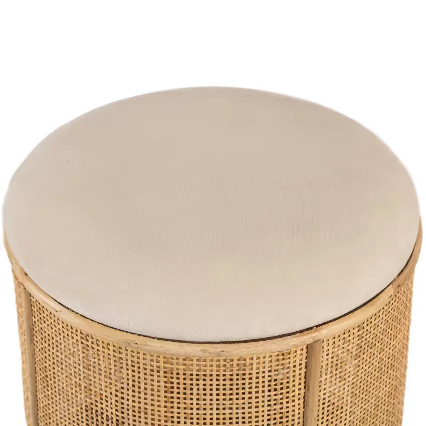 Pouf Japandi Velours Beige & Rotin – Sayo