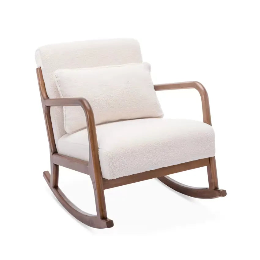Fauteuil Japandi Rocking Chair Bouclette Blanche – Lorens