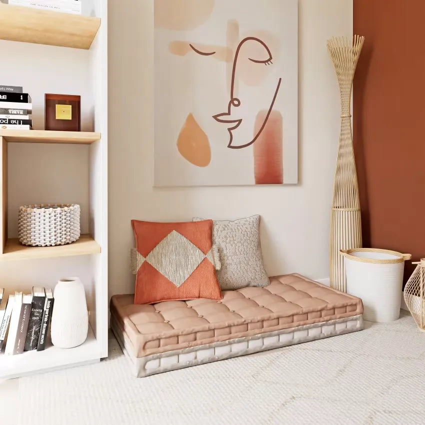Lampadaire Japandi Bambou Tressé & Métal Beige – Kano