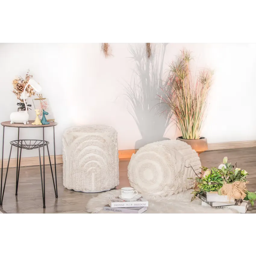 Pouf Japandi Tissu Beige Style Scandinave – Suki
