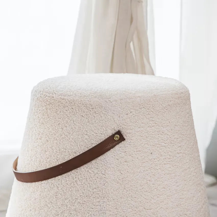 Pouf Japandi Bouclette Blanche & Corde – Nori