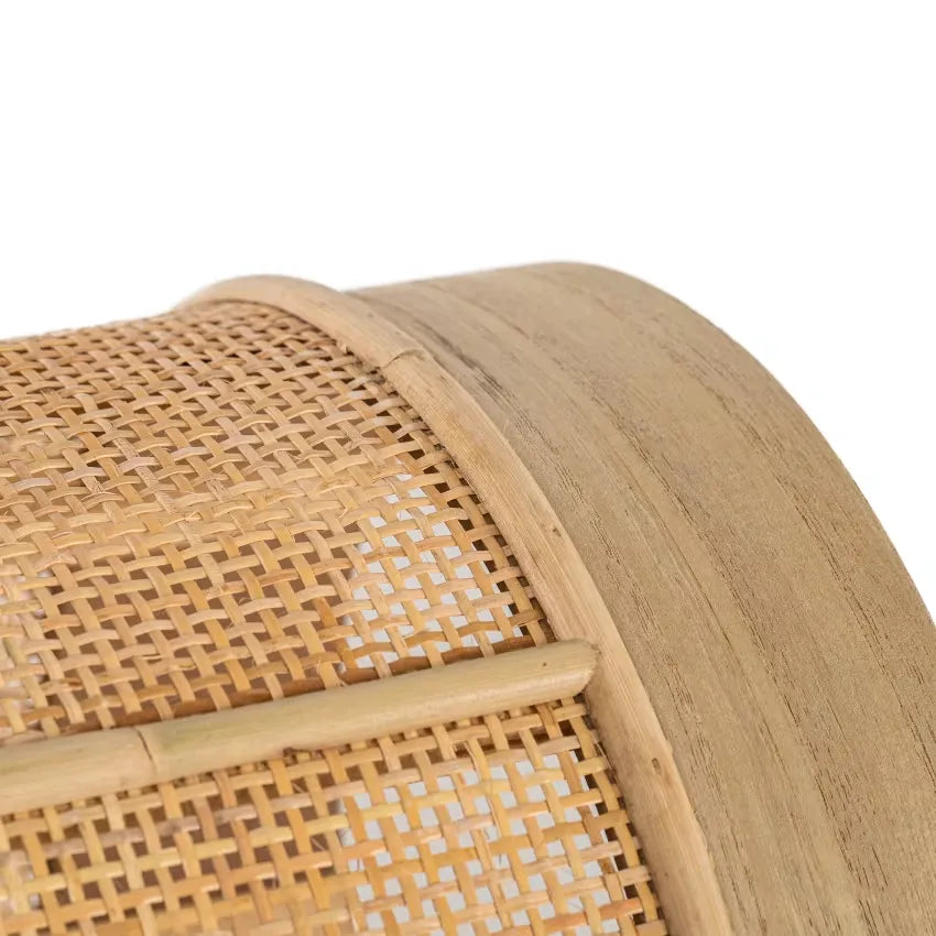 Pouf Japandi Velours Beige & Rotin – Sayo