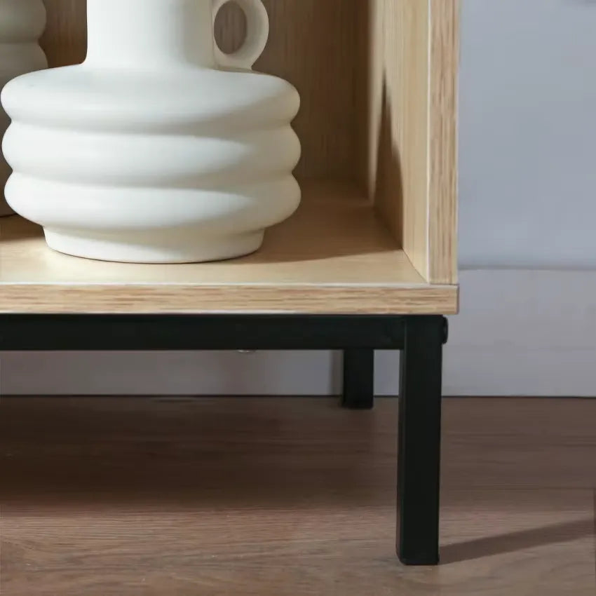 Étagère Japandi 6 Cases Effet Bois Clair & Pieds Métal – Sana