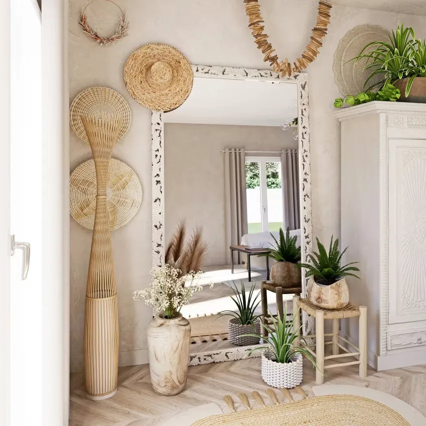 Lampadaire Japandi Bambou Tressé & Métal Beige – Kano