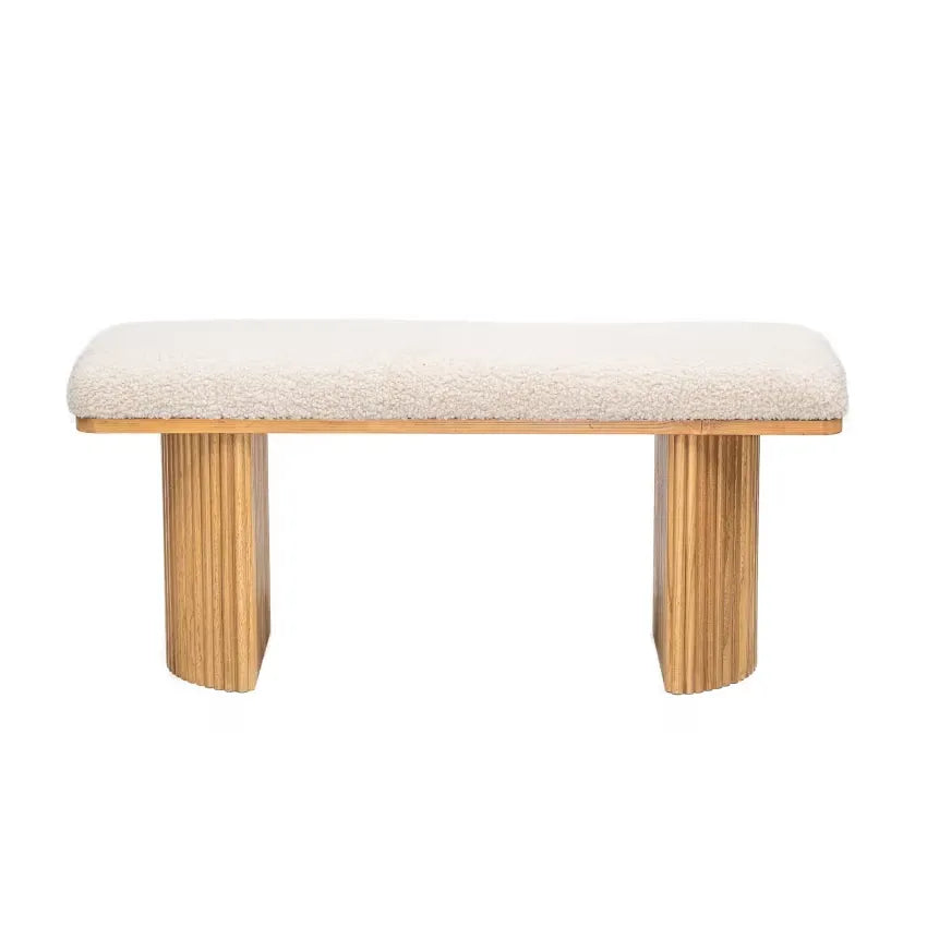 Banc Japandi Bois Massif & Bouclette Blanche – Nomi