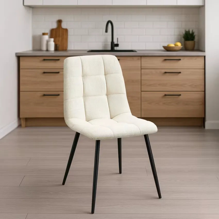 Chaise Japandi Tissu Crème & Pieds Métal – Tilde