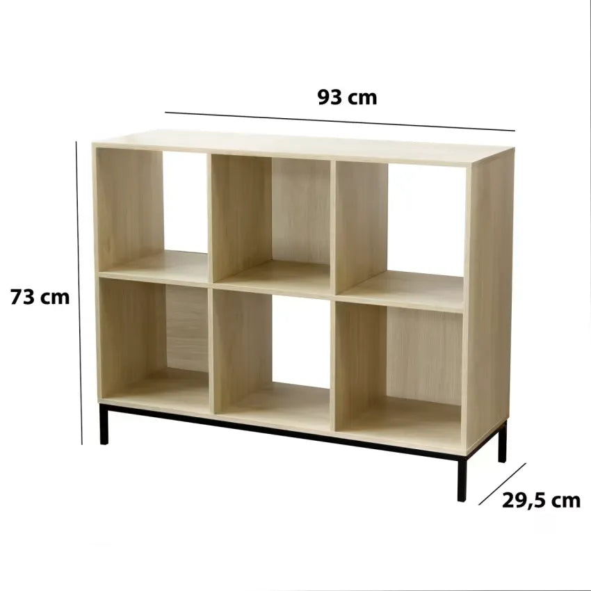 Étagère Japandi 6 Cases Effet Bois Clair & Pieds Métal – Sana