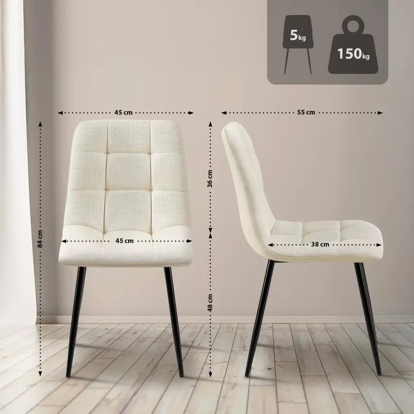 Chaise Japandi Tissu Crème & Pieds Métal – Tilde