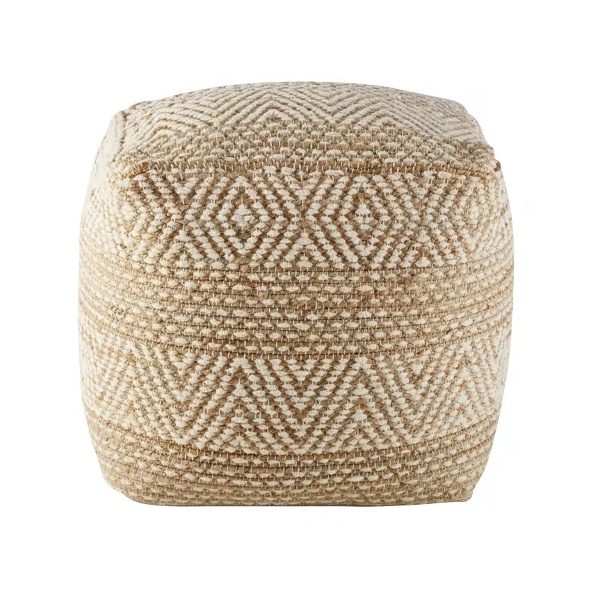 Pouf Japandi Jute & Coton Beige/Blanc à Motifs Graphiques – Olia