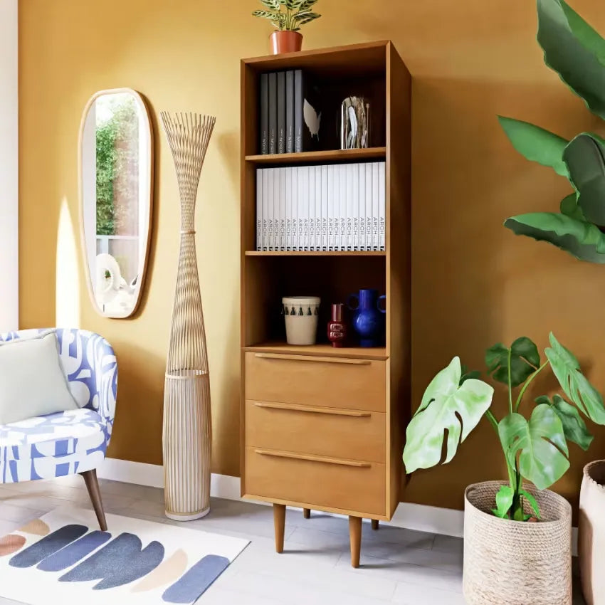 Lampadaire Japandi Bambou Tressé & Métal Beige – Kano