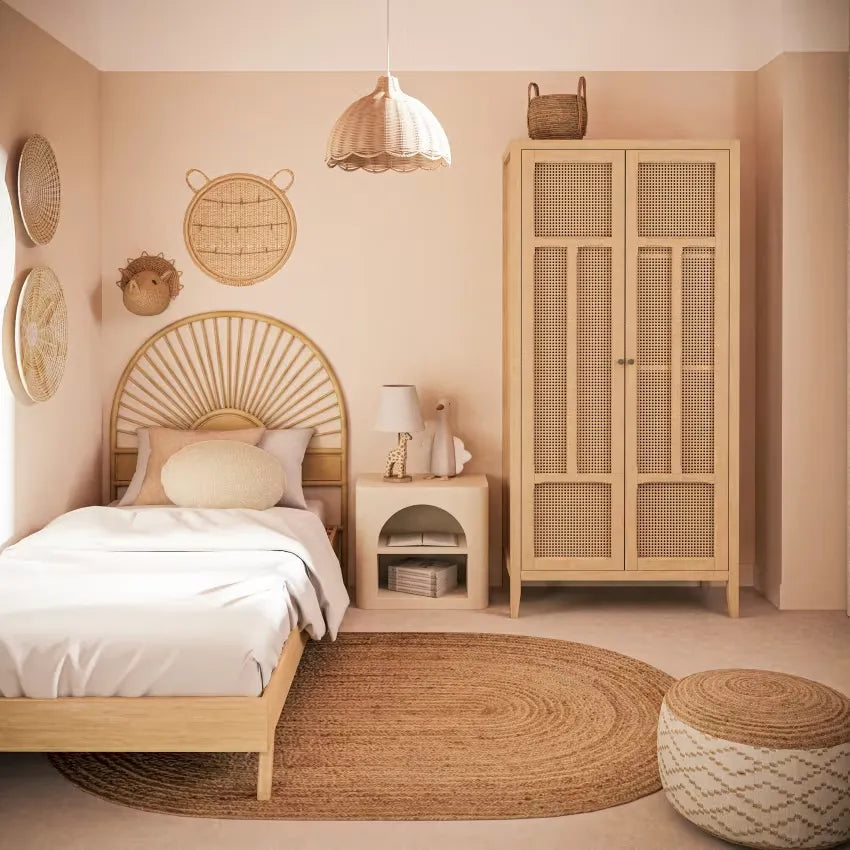 Pouf Japandi Tressé Imprimé Géométrique Beige & Marron – Maki