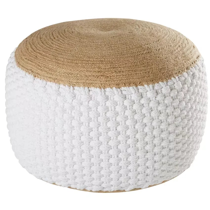 Pouf Japandi Jute & Coton Blanc Tressé – Knot