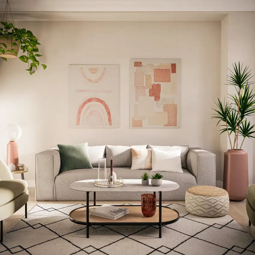 Pouf Japandi Tressé Imprimé Géométrique Beige & Marron – Maki